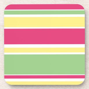 Pink, green and yellow stripes beverage coaster