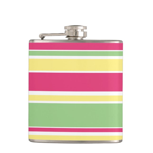 Pink, green and yellow stripes flask (Front)