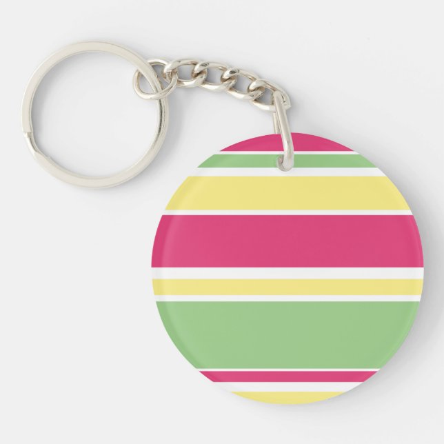 Pink, green and yellow stripes keychain (Front)