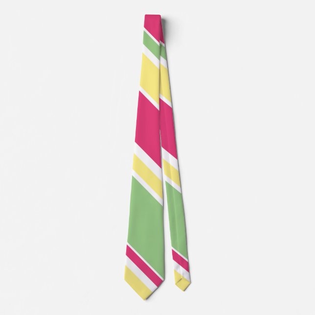 Pink, green and yellow stripes neck tie (Front)