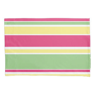 Pink, green and yellow stripes pillow case