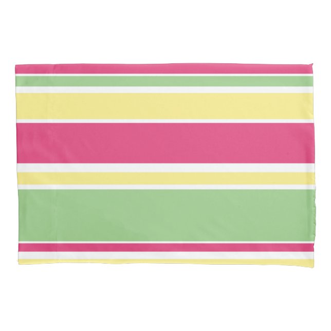 Pink, green and yellow stripes pillow case (Front)