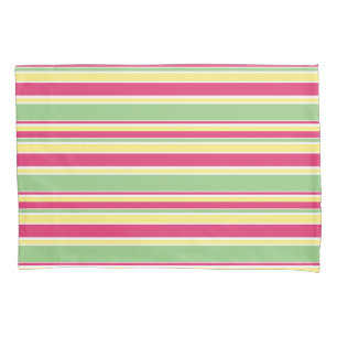 Pink, green and yellow stripes pillow case