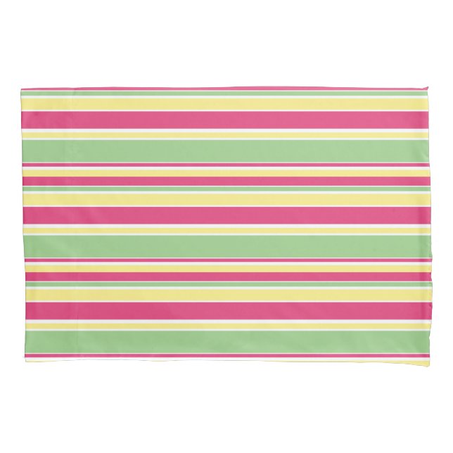Pink, green and yellow stripes pillow case (Front)