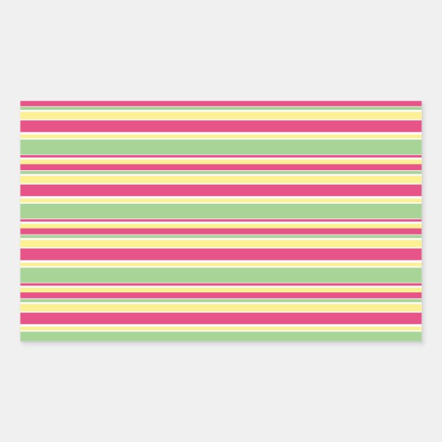 Pink, green and yellow stripes rectangular sticker (Front)
