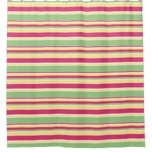 Pink, green and yellow stripes shower curtain