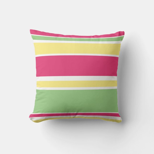 Pink, green and yellow stripes throw pillow (Front)