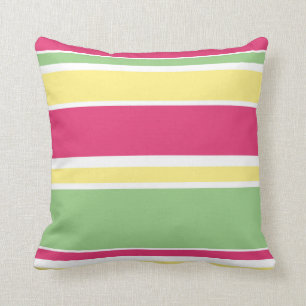 Pink, green and yellow stripes throw pillow