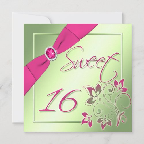 Pink, Green, and Yellow Sweet Sixteen Invitation