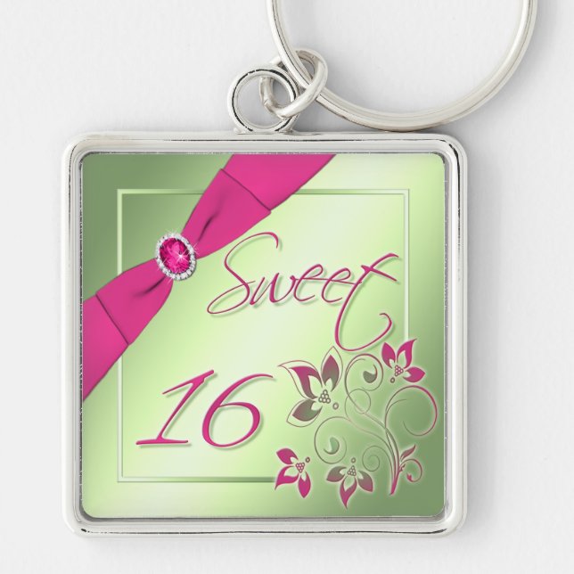 Pink, Green, and Yellow Sweet Sixteen Keychain (Front)