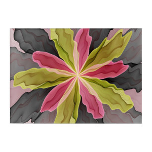 Pink Green Anthracite Fantasy Flower Fractal Art
