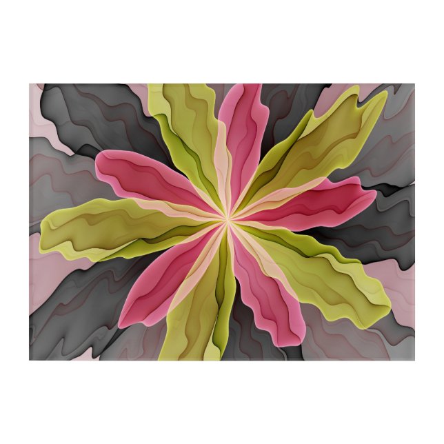 Pink Green Anthracite Fantasy Flower Fractal Art (Front)