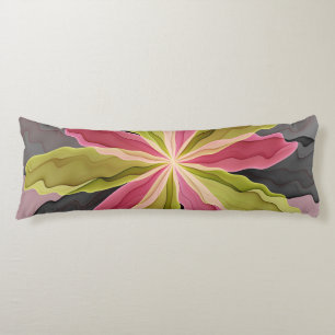 Pink Green Anthracite Fantasy Flower Fractal Art Body Pillow
