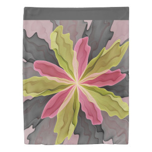 Pink Green Anthracite Fantasy Flower Fractal Art Duvet Cover