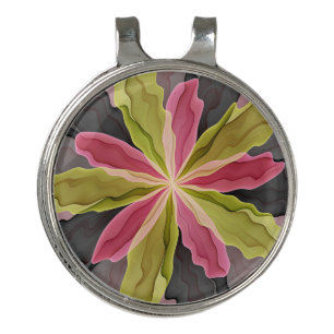 Pink Green Anthracite Fantasy Flower Fractal Art Golf Hat Clip