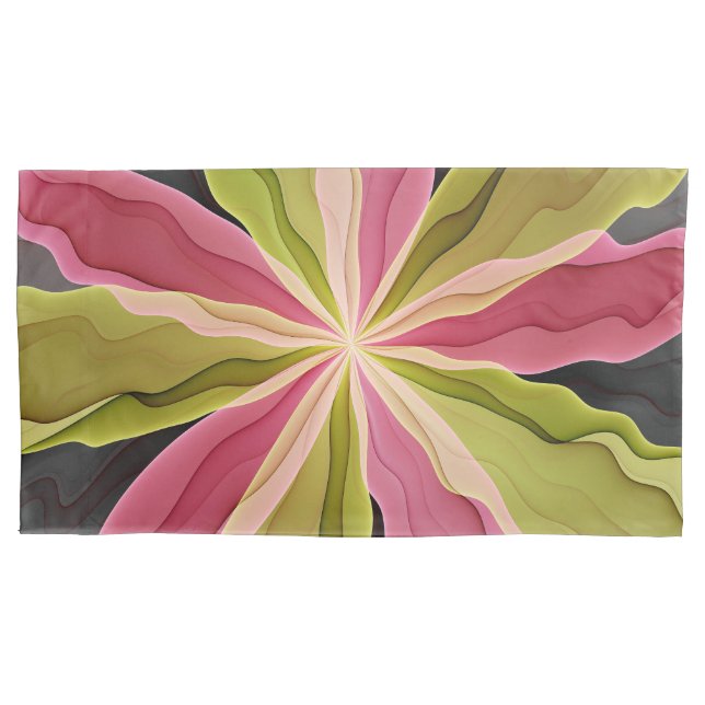 Pink Green Anthracite Fantasy Flower Fractal Art Pillow Case (Front)
