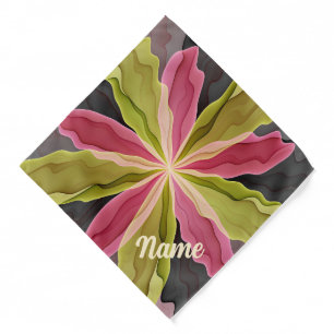 Pink Green Anthracite Fantasy Flower Fractal Pet Bandana