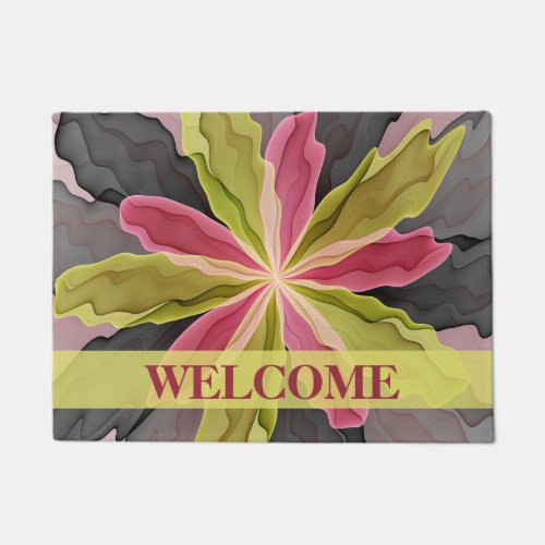 Pink Green Anthracite Flower Fractal Welcome Doormat