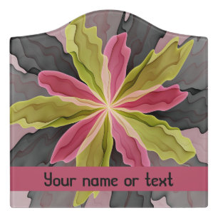Pink Green Anthracite Modern Flower Fractal Custom Door Sign
