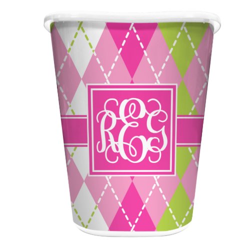 Pink  Green Argyle Custom Waste Basket