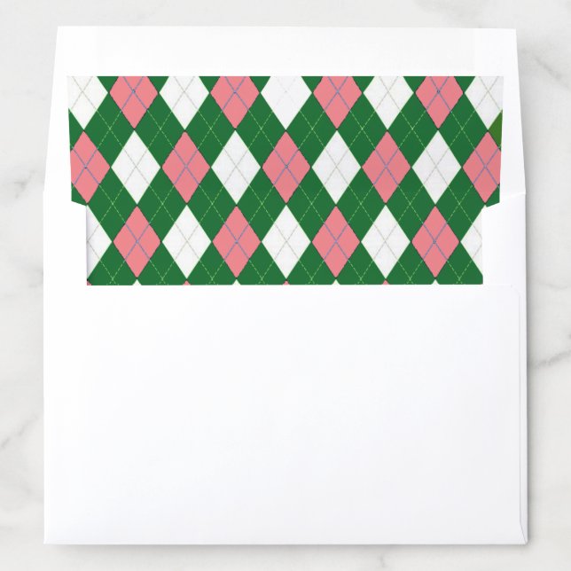Pink & Green Argyle Diamond Pattern Envelope Liner (In Envelope)
