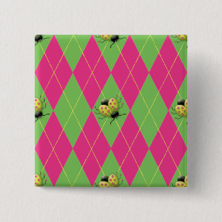 Pink & Green Argyle Ladybug Pinback Button