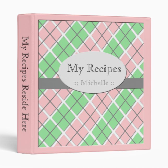 Pink & Green Argyle Recipe Binder (Front/Spine)