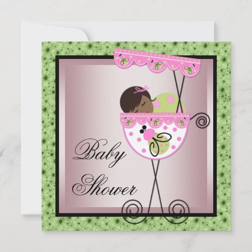 Pink Green Baby Girl Shower Invitations