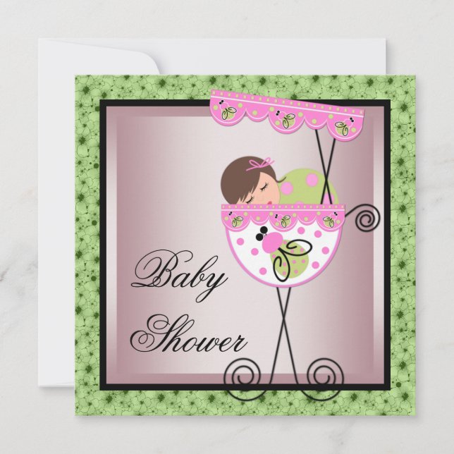 Pink Green Baby Girl Shower Invitations (Front)