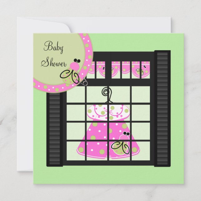 Pink Green Baby Girl Shower Invitations (Front)