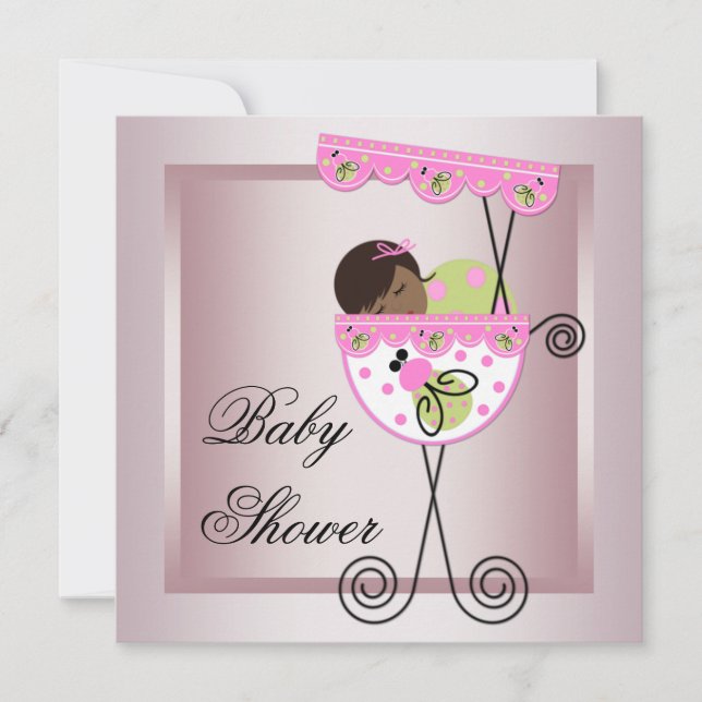 Pink Green Baby Girl Shower Invitations (Front)