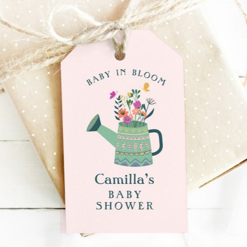 Pink Green Baby in Bloom Baby Shower Gift Tags