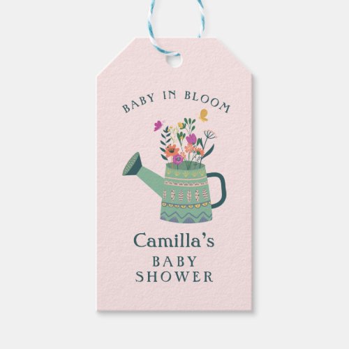 Pink Green Baby in Bloom Baby Shower Gift Tags