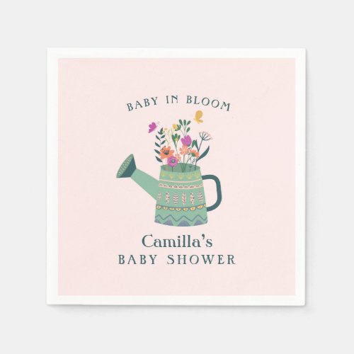 Pink Green Baby in Bloom Baby Shower Paper Napkin