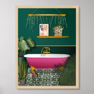 Pink Green Bathroom Wall Art