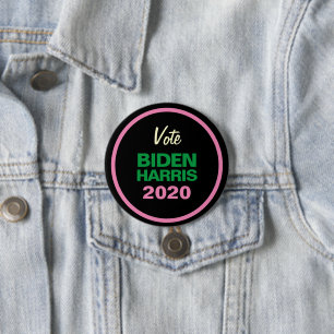 Pink Green Black BIDEN HARRIS 2020 Retro Round Button