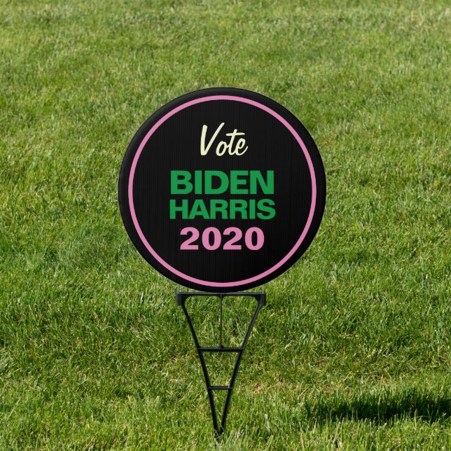 Pink Green Black BIDEN HARRIS 2020 Retro Yard Sign (Insitu)