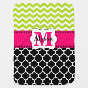 Pink Green Black Chevron Personalized Swaddle Blanket