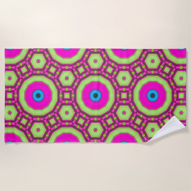 Pink Green Blue Abstract Beach Towel (Front)