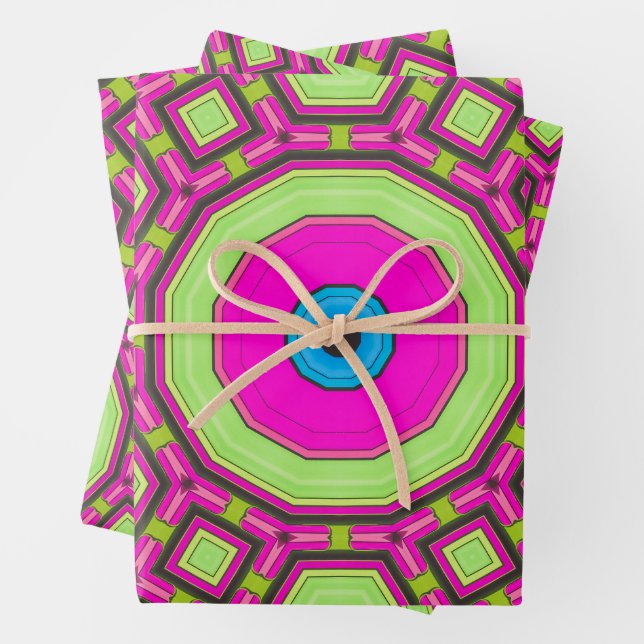 Pink Green Blue Abstract Wrapping Paper Sheets (In situ)
