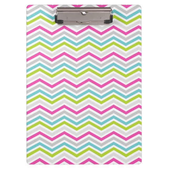 Pink, Green, Blue and White Chevron Stripes Clipboard (Front)