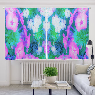 Pink, Green, Blue and White Garden Phlox Flowers Blackout Curtains