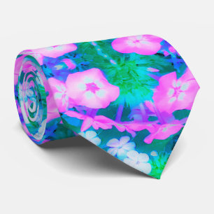 Pink, Green, Blue and White Garden Phlox Flowers Neck Tie