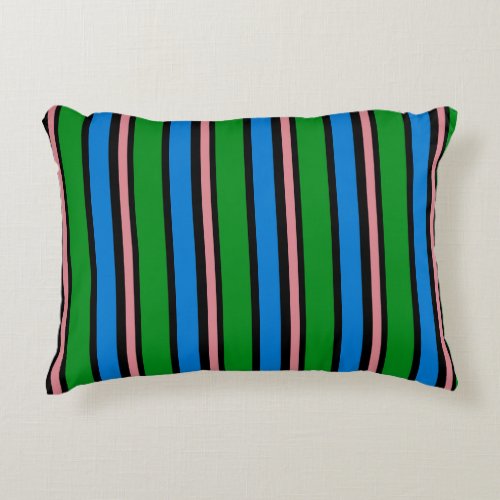 Pink Green Blue Black Stripe Round Pillow