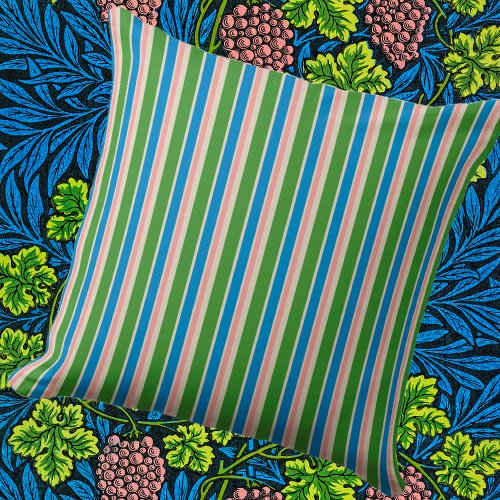 Pink Green Blue Cream Stripe Outdoor Pillow