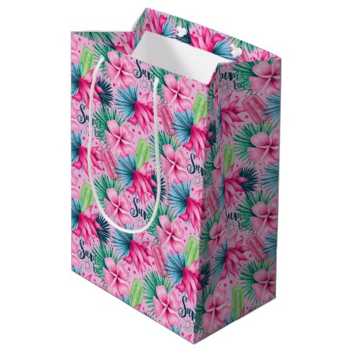  Pink Green Blue Floral Bright Tropical Birthday Medium Gift Bag