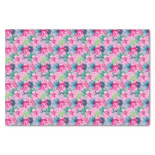  Pink Green Blue Flowers Floral Bright Tropical  Tissue Paper