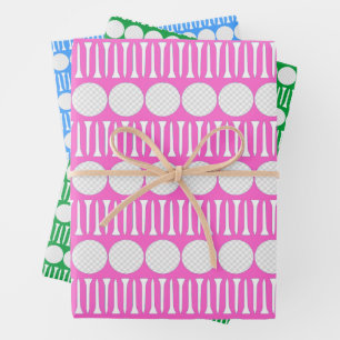 Pink Green & Blue Golf Balls & Tees  Wrapping Paper Sheets