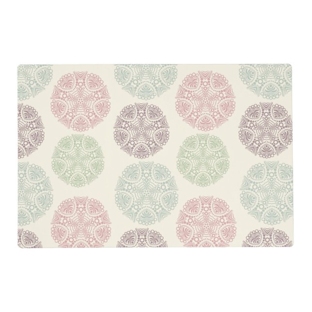 Pink green blue pastel color mandala pattern placemat (Front)