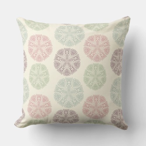 Pink green blue pastel color mandala pattern throw pillow